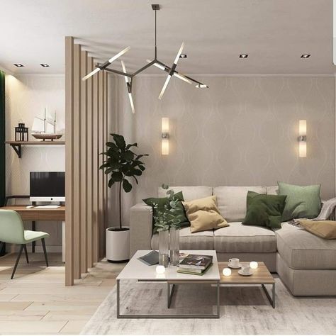 Living Room Office Combo, Living Room Ceiling Fan, Small Home Offices, Minimalist Home Interior, Apartment Living Room Design, Smart Home Design, Living Room Design Inspiration, Living Room Partition, Living Room Design Decor