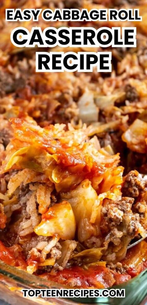 Easy Cabbage Roll Casserole Recipe - Top Recipes Easy Cabbage Roll Casserole, Lazy Cabbage Roll Casserole, Casserole With Rice, Rice For Dinner, Lazy Cabbage Rolls, Easy Cabbage Recipes, Ground Beef Crockpot Recipes, Easy Cabbage Rolls, Rolls Recipe Easy