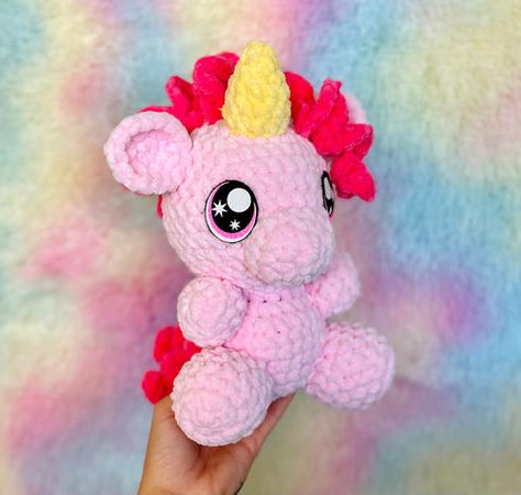 Belle the Baby Unicorn - Free Crochet Pattern Mini Crochet Unicorn Pattern Free, No Sew Unicorn Crochet Pattern, Mini Unicorn Crochet Pattern Free, Free Unicorn Crochet Pattern, Jumbo Crochet Plushies Pattern Free, Unicorn Crochet Pattern Free, Unicorn Amigurumi Free Pattern, Crocheted Plushies, Christmas Tree Skirt Crochet Pattern