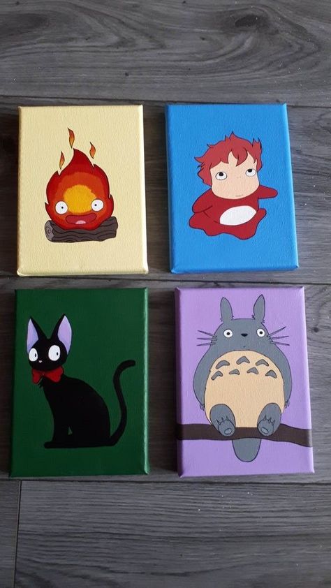 Ghibli Character, Anime Canvas Painting, Studio Ghibli Characters, 강아지 그림, Simple Canvas Paintings, Anime Canvas Art, Cute Canvas Paintings, Easy Canvas Art, Seni Cat Air