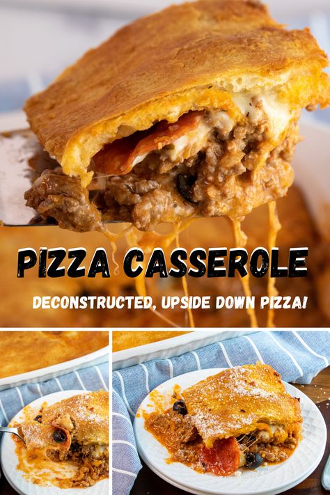 Crescent Roll Deep Dish Pizza, Crescent Roll Pizza Casserole, Upside Down Pizza Crescent Rolls, Pizza Casserole With Crescent Rolls, Upside Down Pizza Casserole, Pizza Hotdish Casseroles, Pizza Crescent Roll Recipes, Casserole With Crescent Rolls, Deconstructed Pizza