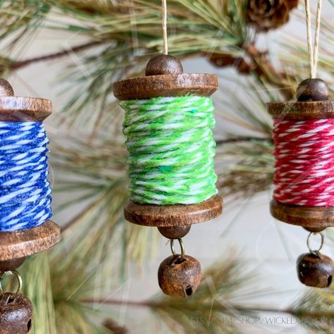 Spool Ornaments for Christmas, Set of Ornaments for Tree, Thread Ornament Set, Shatterproof Ornaments, Sewing Ornaments Ribbon, Tree Decor - Etsy Sewing Ornaments, Spool Ornaments, Christmas Gift Crafts, Spool Art, Spool Of Thread, Ribbon Tree, Gift Crafts, Shatterproof Ornaments, Wood Pumpkins