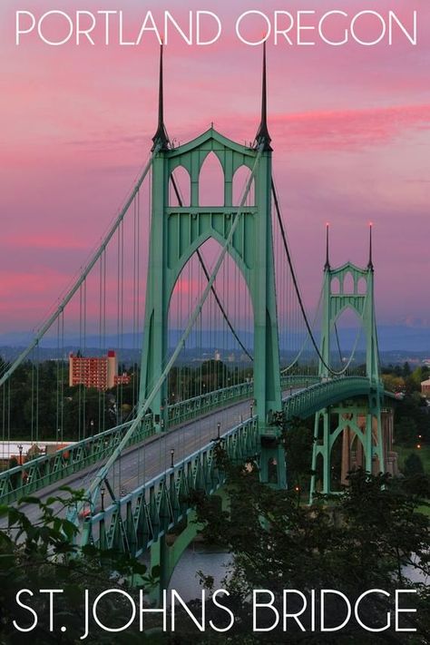 Portland, Oregon - St. Johns Bridge Sunset (Art Prints, Wood & Metal Signs, Canvas, Tote Bag, Towel) Bridge Sunset, Press Photography, Wood Postcard, Washington Park, Wooden Prints, Stationery Printing, Oregon Travel, Photography Prints Art, Modern Photography