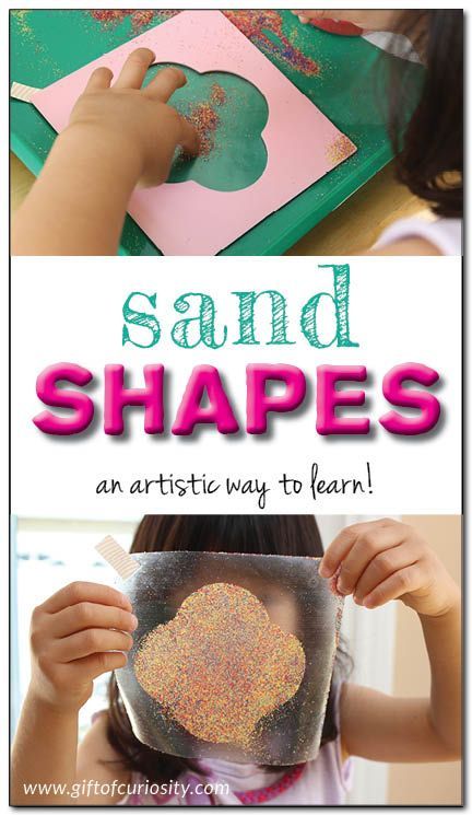 Sand shapes: a shapes, art, and fine motor activity kids love! My daughter loved this activity and went crazy creating all sorts of sand shapes she could then put on her wall! || Gift of Curiosity Love My Daughter, Fine Motor Activity, Montessori Art, Shapes Art, Preschool Fine Motor, Shapes Preschool, Creative Curriculum, Learning Shapes, Sand Crafts