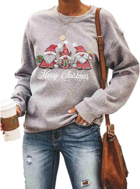 Womens Merry Christmas Sweatshirt Funny Christmas Tree Truck Graphic Pullover Casual Blouse Tops Funny Christmas Tree, Jackets Casual, Lettering Styles, Hipster Fashion, Funny Sweatshirts, Christmas Women, Casual Blouse, Casual Pullover, Christmas Sweatshirts