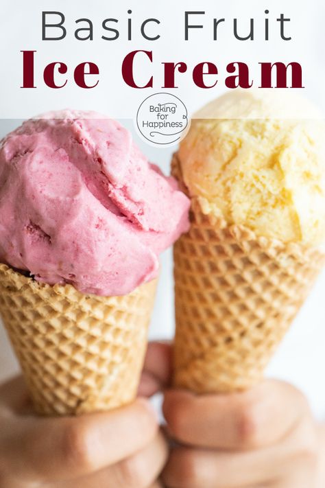 Making your own fruit ice cream is not difficult. Whether with berries or banana: With this basic recipe without egg, it works! Ice Cream Without Eggs, Raspberry Ice Cream, Ice Cream Mixture, Fruit Ice Cream, Milk Ice Cream, Fruit Ice, Banana Ice Cream, Yogurt Recipes, Strawberry Fruit