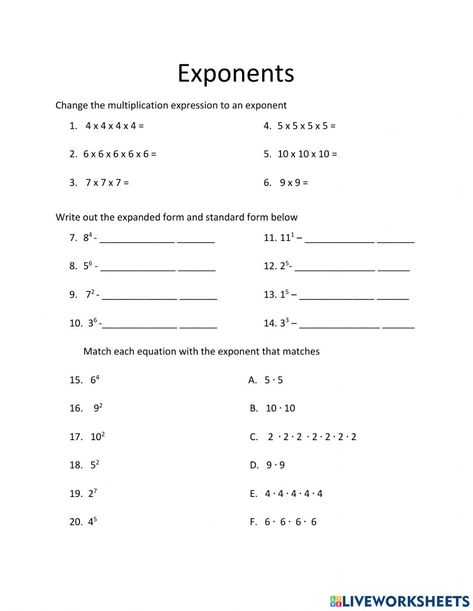 Exponents interactive activity for 7th. You can do the exercises online or download the worksheet as pdf. Exponent Activities, Budget Worksheets Excel, Math Worksheets For Kids, 7th Grade Math Worksheets, Quotient Rule, Negative Exponents, Exponent Rules, Exponent Worksheets, Mathematics Worksheets