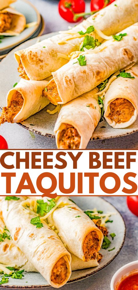 Summer Ground Beef Recipes Easy Dinners, Unique Ground Beef Recipes, Taco Taquitos, Easy Taquitos, Summer Ground Beef Recipes, Beef Taquitos, Taquitos Beef, Seasoned Ground Beef, Taquitos Recipe