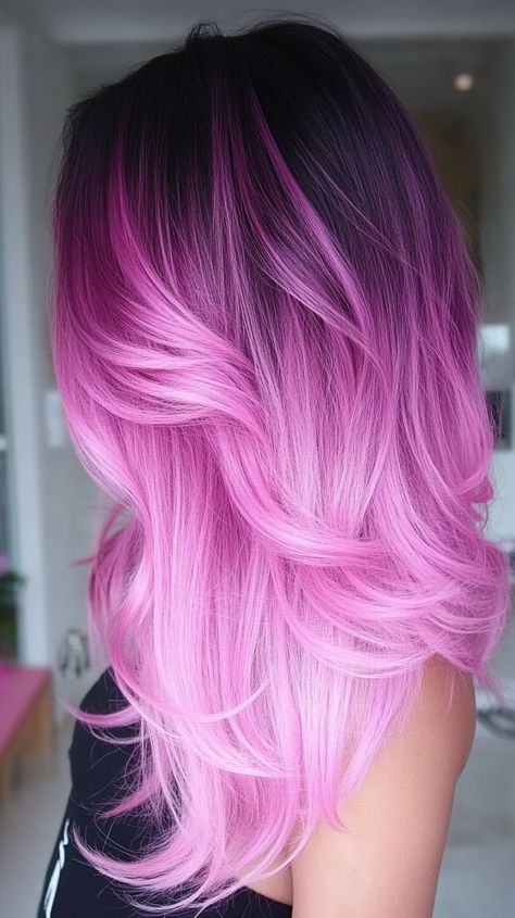 🌺 Stunning Ombre Fashion pink hair color ideas for tan skin | Immaculate Technique 👗 Black And Neon Pink Hair, Bright Hair Colour Ideas, Pink And Purple Hair Ombre, Pink And Mint Hair, Black And Pink Hair Ideas, Pink Ends Hair, Interesting Hair Color, Funky Hair Color Ideas, Pink And Purple Hair Ideas