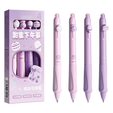 PRICES MAY VARY. Cute Retractable Pen: The cute gel ink pens are made of plastic material, 4 pieces pens with different cute cartoon patterns , so cute, perfect pens for women girls boys. Erasable Gel Ink Pens: Each gel pen is designed with rubber eraser at the top, you can erase errors out with top eraser like a pencil, no residue and no damaging documents. Smooth Writing Pen: There is a 0.5 mm blue refill in each pen, which write smoothly and clearly, give you a relaxing writing experience. Th Eraser Pen, Pens Cute, Purple Pen, Kawaii Stationary, Erasable Gel Pens, Cute Stationary School Supplies, School Pens, Pink Pens, Pen Writing