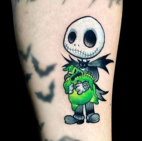 Jack Sally And Oogie Boogie Tattoo, Halloween Disney Tattoo Ideas, Small Nbc Tattoo, Nightmare Before Christmas Tattoo Color, Halloween Stitch Tattoo, Oggie Boogie Tattoo, Small Jack Skellington Tattoo, Simple Nightmare Before Christmas Tattoo, Oggie Boggie Tattoos