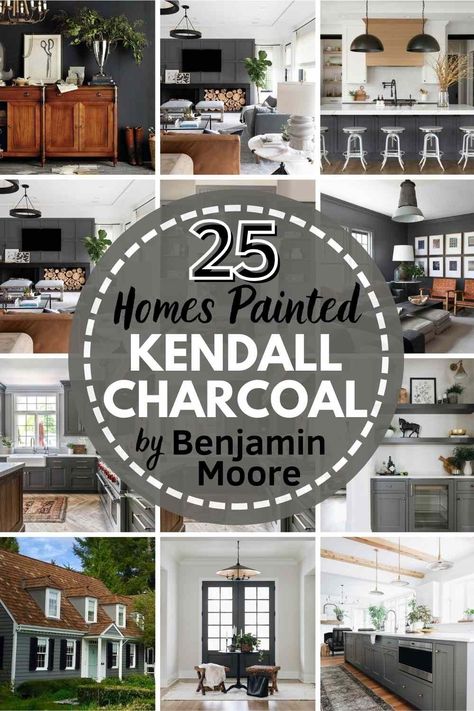 ALL ABOUT Benjamin Moore Kendall Charcoal HC-166, one of Ben Moore's most popular moody, dramatic shades of gray. Is it right for YOU? This color study will help you decide! #kendallcharcoal #benjaminmoore #kendallcharcoalbenjaminmoore #bestgraypaint #kendallcharcoalpaint #benmoore #benmoorekendallcharcoal #kendallcharcoalkitchen #kendallcharcoalcabinets #kendallcharcoalexterior #kendallcharcoalwall #kendallcharcoalbedroom #kendallcharcoallivingroom #kendallcharcoaldoor #kendallcharcoalbathroom Kendall Charcoal Benjamin Moore Living Room, Benjamin Moore Charcoal Slate Exterior, Kendall Charcoal Basement, Charcoal Gray Dining Room, Kendall Charcoal Benjamin Moore Bathroom, Kendall Gray Benjamin Moore Exterior, Kendall Charcoal Bathroom Walls, Kendall Charcoal Fireplace Wall, Kendall Charcoal Benjamin Moore Exterior Color Schemes