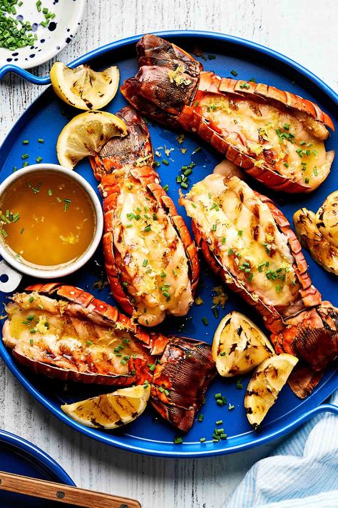 Learn how to grill lobster with my easy 4-Ingredient Grilled Lobster Tails with Lemon Garlic Butter. A simple & impressive 25-minute dinner! How To Grill Lobster, Seafood Pot Pie, Grilled Lobster Tail, Frozen Lobster, Lobster Dishes, Lobster Recipes Tail, Grilled Lobster, Fresh Lobster, How To Cook Lobster