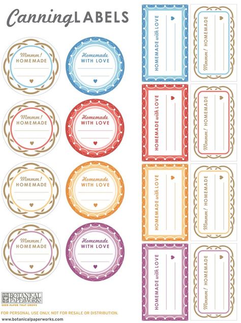 Love the cute patterns and great colors of these free printable canning labels - there's one for each of my favorite jam flavours! Labels Printables Free Templates, Canning Jar Labels, Printable Label Templates, Jam Label, Mason Jars Labels, Canning Labels, Labels Printables Free, Jam Jar, Jar Labels