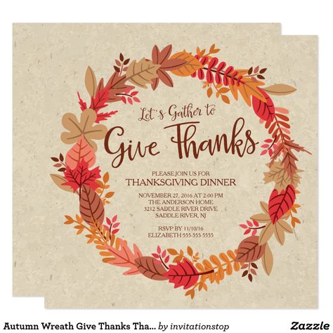 Autumn Wreath Give Thanks Thanksgiving Dinner Invitation Friendsgiving Dinner Invitation, Traditional Thanksgiving Dinner, Modern Thanksgiving, Thanksgiving Dinner Party, Parchment Background, Dinner Party Invitations, Thanksgiving Invitation, Happy Thanksgiving Quotes, Dinner Invitation