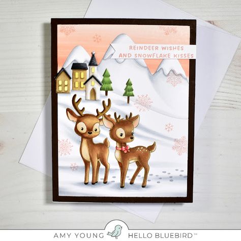 A thousand sheets of paper: Reindeer Wishes... Paper Reindeer, Hello Bluebird, Xmas Art, Brown Color Schemes, Big Mountain, White Pen, Copic Coloring, Papertrey Ink, The Last Day