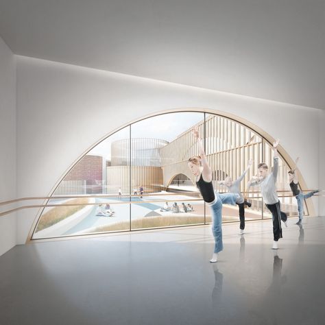 Dance Studio Floor, Social Housing Architecture, Dance Studio Design, Dance Studio Decor, Interior Render, Neural Pathways, Master Thesis, Theatre School, Studios Architecture