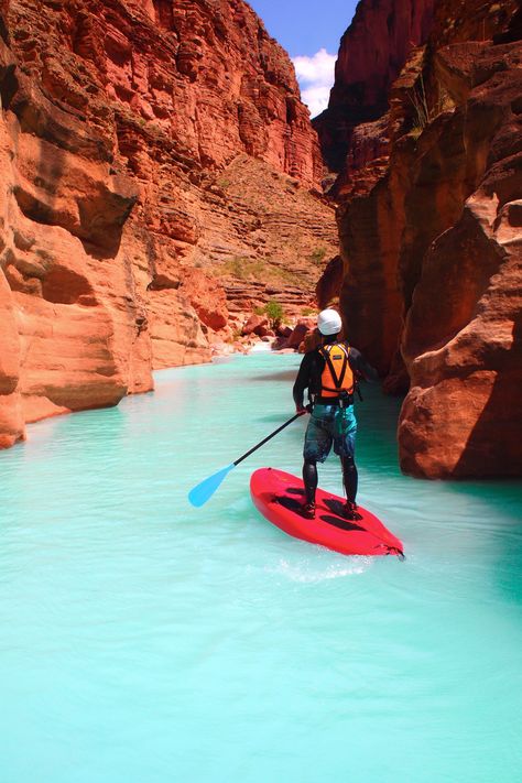 Drew Brophy explores the milky blue waters of Havasu Creek, a tributary of the Grand Canyon. Filmy Vintage, Arizona Travel, Red Rocks, Destination Voyage, Bucket List Destinations, Paddle Board, Vacation Places, Future Travel, Hidden Gem