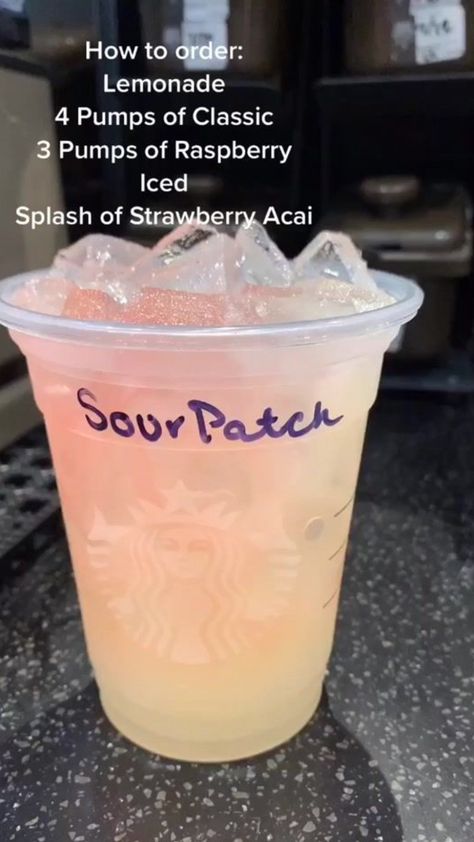 Sour Patch Drink, Starbucks Drink Menu, Starbucks Secret Menu Recipes, Fun Drink Recipe, Cold Starbucks Drinks, Starbucks Drinks Diy, Secret Starbucks Recipes, Iced Starbucks Drinks, Coffee Recipes Starbucks