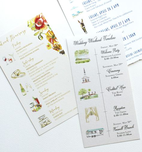 Watercolor Wedding Itinerary, Wedding Weekend Events Card, Wedding Invitation Itinerary, Italian Wedding Itinerary, Save The Weekend Wedding, Wedding Weekend Timeline, Wedding Weekend Ideas, Weekend Wedding Itinerary, Wedding Weekend Itinerary For Guests