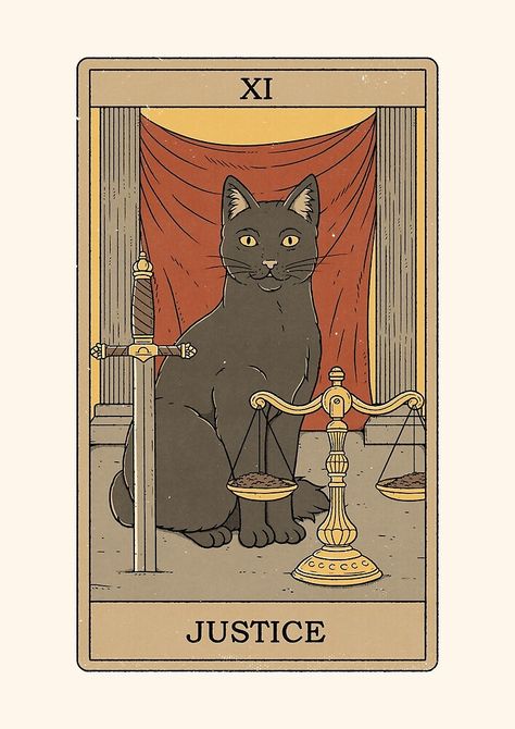 Justice Tarot, King Of Wands, Tarot Cards For Beginners, Vintage Tarot, Tarot Cards Art, Tarot Art, Retro Cats, Cat Cards, Making Things