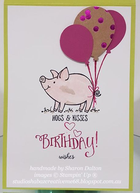 Studio Shabaz - CreativeMe68: Global Stamping Friends Bloghop - Kids Cards Pig Cards, Encouraging Cards, Purple Card, Hand Made Greeting Cards, Birthday Kids, Pig Birthday, This Little Piggy, Making Greeting Cards, Kids Birthday Cards