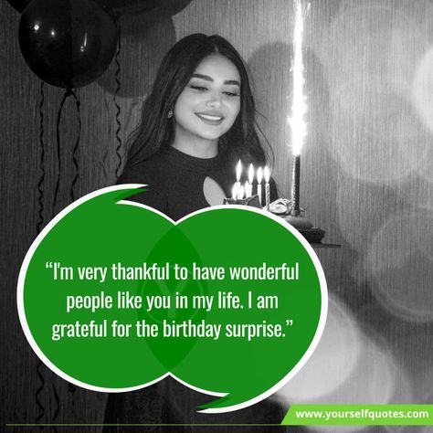 Thank You Messages for Birthday Surprise are filled with lots of love and excitement as the name itself says Surprise! When someone surprises you with... , Thank You Messages for Birthday Surprise for Friends , https://www.yourselfquotes.com/thank-you-messages-for-birthday-surprise/ Thanking Friends For Birthday Surprise, Thank You For Birthday Surprise Quotes, Thanks For Birthday Surprise Quotes, Thanking For Birthday Surprise, Thank You For Surprise Gift Quotes, Surprise Gifts Quotes, Happy Times Quotes, Long Distance Birthday Wishes, Birthday Surprises For Friends