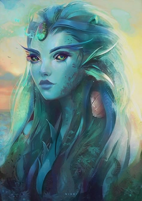 Open Dragon Mouth Reference, Triton Bard Female, Mermaid Character Inspiration, Sea Elves Dnd, Water Elf Art, Triton Character Art, Water Elemental Female, Water Nymph Character Design, Fey Character Design