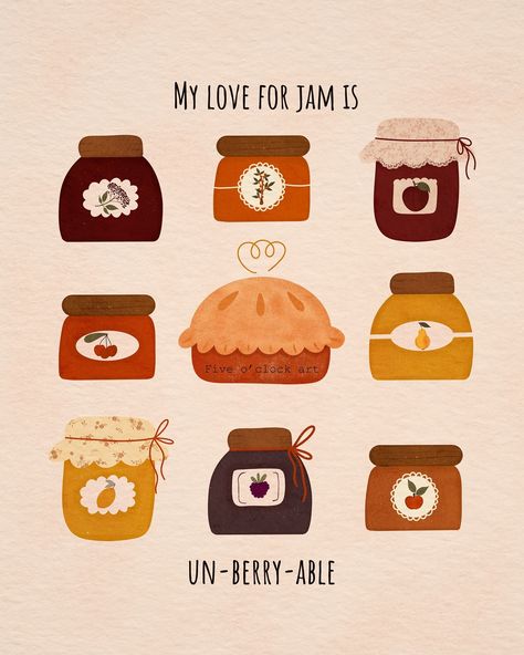 Hey guys, check out my latest illustration! I was feeling extra creative today and decided to draw a bunch of jars filled with delicious homemade jam 🍓🍒🍓 Because nothing screams cozy vibes more than a jar of homemade jam😉 So now I’m craving some warm toast with a generous spread of jam on top 🤤 Who’s with me? 🙋‍♀️ Share your favorite jam flavors with me in the comments! 🍇🍊🍓 #jamlove #homemadegoodness #jammin #homemade #cozyvibes #ilovefallmostofall #loveautumn #loveautumncolors Jam Jar Illustration, Jam Flavors, Jar Illustration, Homemade Jam, Clock Art, Sketch Ideas, My Jam, Jam Jar, Cozy Vibes