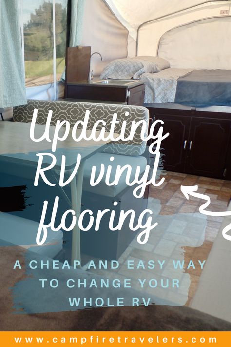 Flooring For Campers, Updating Pop Up Camper, Pop Up Camper Floor Remodel, Pop Up Camper Flooring, Pop Up Camper Bathroom, Camper Flooring Ideas, Rv Vinyl Flooring, Camper Bathroom Ideas, Removing Vinyl Flooring