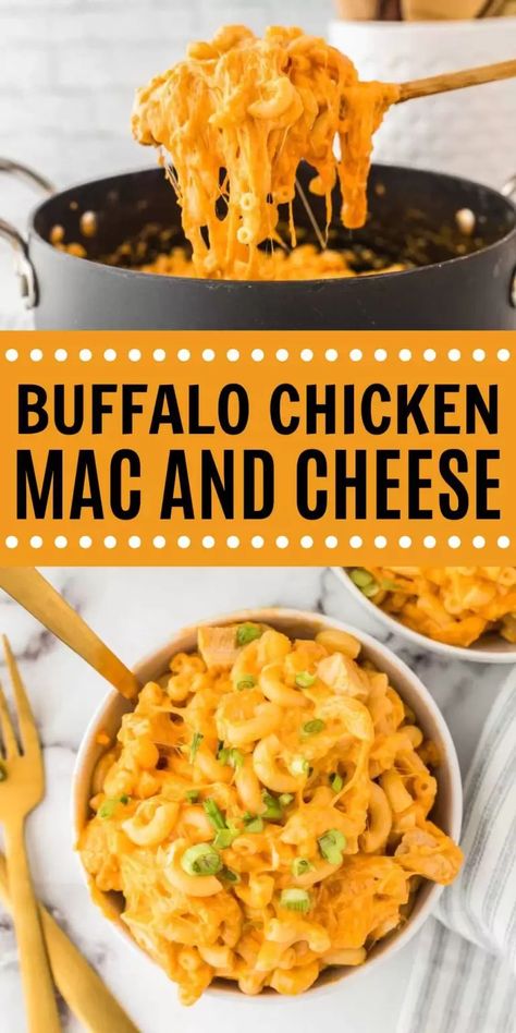 Buffalo Mac N Cheese Recipe, Chicken Mac And Cheese Recipe, Noodles And Chicken, Buffalo Chicken Mac And Cheese, Buffalo Mac And Cheese, Chicken Mac And Cheese, Easy Mac N Cheese, Buffalo Recipe, Easy Buffalo Chicken