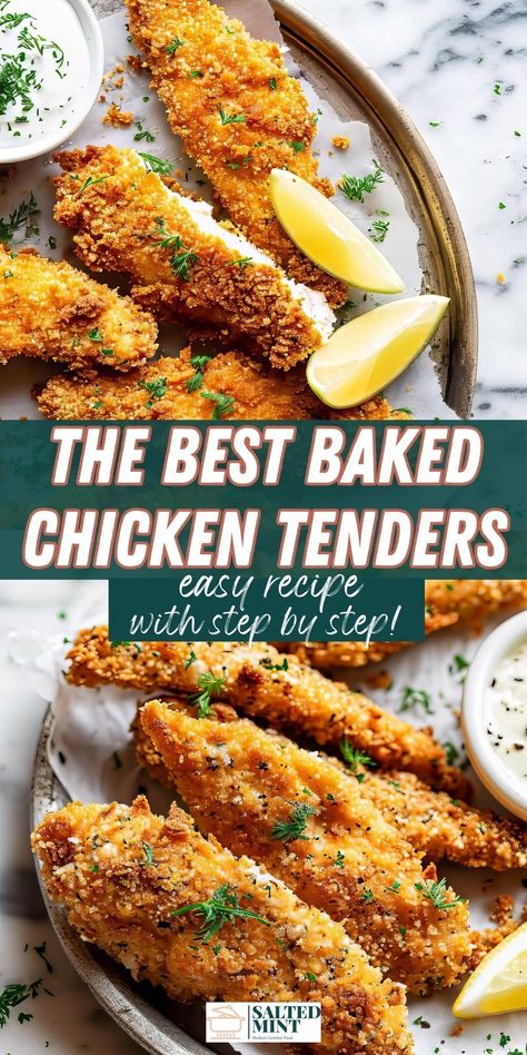 Make delicious, crispy breaded chicken tenders at home with this easy oven-baked recipe. Ideal for chicken breast recipes and game day snacks. Home Made Chicken Tenders Baked, Oven Baked Tenders, Best Chicken Tenders Recipe Oven Baked, Breaded Baked Chicken Tenders, Oven Baked Breaded Chicken Tenders, Easy Baked Chicken Tenders Recipes Oven, Breaded Chicken Bites Recipes, Breaded Chicken Tenders Recipes, Easy Chicken Tender Dinner Recipes