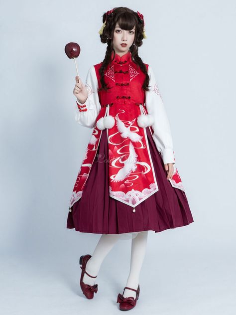 Chinese Fashion Traditional, Crane Print, Chinese Style Dress, Op Dress, High Fashion Dresses, Traditional Chinese Dress, Concept Clothing, Fortune Teller, Chinese Clothing