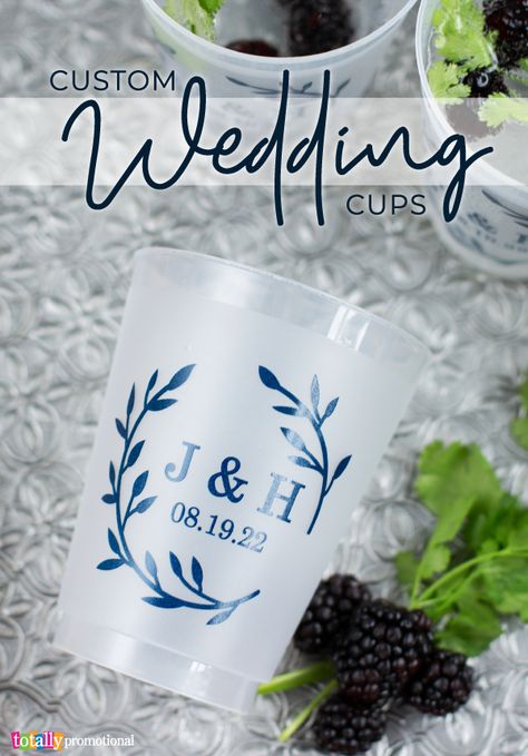 Plastic wedding cups can be customized with your names, favorite saying or date to create a memorable guest favor. Choose from frosted or stadium cup styles in product and imprint colors that match your wedding theme. Select from more than 400 design templates for your personalized wedding cups. Plastic cups for weddings are affordable, durable, reusable and recyclable.  Item shown: 16 oz. Wedding Frosted Plastic Cup - WDTCUP130 Custom Wedding Cups, Wedding Cups Personalized, Wedding Plastic Cups, Simple Wedding Favors, Summer Wedding Favors, Creative Wedding Favors, Inexpensive Wedding Favors, Favor Cups, Elegant Wedding Favors