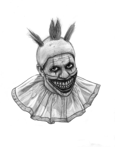 Twisty Tattoo, Creepy Clown Drawing, Drawing Ideas Horror, Clown Face Drawing, Ahs Tattoo, American Horror Story Tattoo, Clown Sketch, American Horror Story Freakshow, Scary Clown Drawing