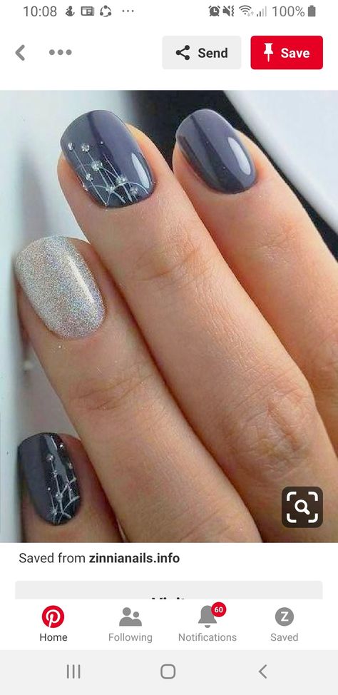 Glitter Gel Nail Designs, Opi Infinite Shine 2, Black Nails With Glitter, Grey Nail Designs, Gel Toe Nails, Fingernail Designs, Manicure Nail Designs, Opi Infinite Shine, Glitter Gel Nails