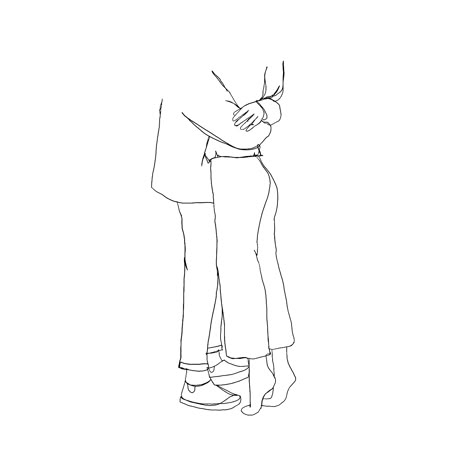 Boyfriend Girlfriend Sketch, Lovers Hugging Drawing, Two People Kissing Drawing Simple, Long Distance Love Drawing, Boyfriend Sketchbook Ideas, Romantic Easy Drawings, Couple Dancing Doodle, 2 People Sketch, Forhead Kiss Drawings