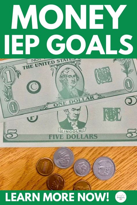 Are life skills one of your IEP goals focus for your students? These are 10 IEP goals for money. Teaching kids about money in life skills classes is important for independence. Special education students must practice money identification and money counting. Special ed students will love practicing making purchases in play centers, independent stations, or small group activities. Special Education Organization, Special Education Law, Special Education Lesson Plans, Money Counting, Middle School Special Education, Money Management Activities, Goal Ideas, High School Special Education, Life Skills Class