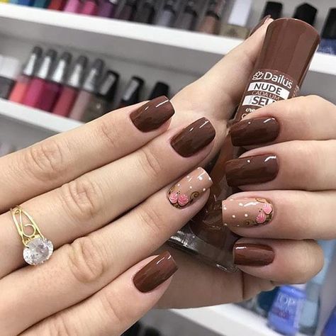 Trendy Fall Color Nails For Your Perfect Mani ★ See more: https://naildesignsjournal.com/trendy-fall-color-nails-designs/ #nails Brown Nail Art, Brown Nail Polish, Brown Nail, Kutek Disney, Brown Nails Design, Toe Nail Color, Squoval Nails, Fall Nail Colors, Brown Nails