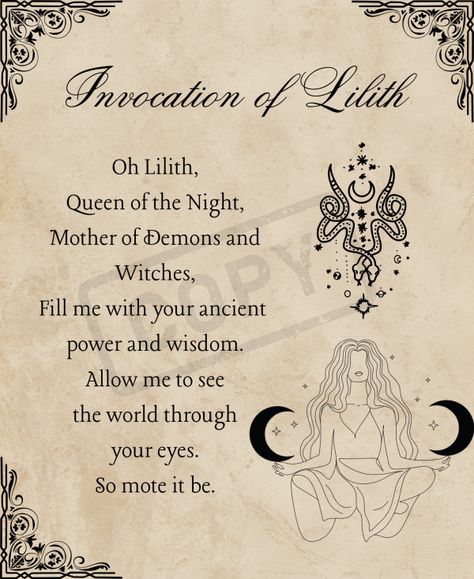 Hecate Prayer Lilith Pagan Goddess, Lilith Book Of Shadows, Lilith Spell Work, Invocation Of Lilith, Lilith And Hecate, Mother Lilith Tattoo, How To Invoke Lilith, Lilith Mark On Palm, Herbs Associated With Lilith