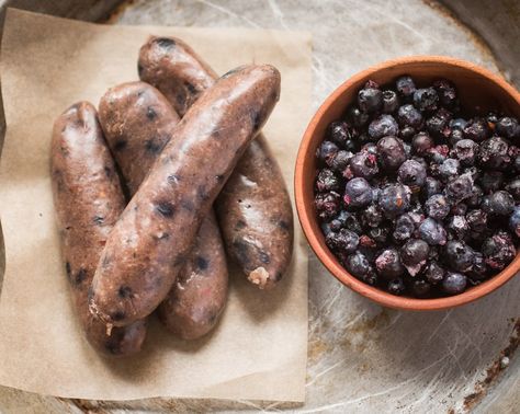 Venison Breakfast Sausage with Wild Blueberries Blueberry Sausage Recipe, Venison Breakfast Sausage Recipe, Deer Breakfast Sausage Recipe, Blueberry Sausage, Venison Breakfast Sausage, Diy Sausage, Wild Cooking, Venison Sausage Recipes, Hunting Recipes