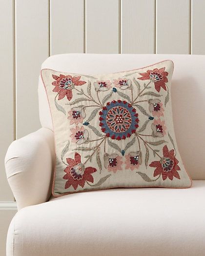 Suzani Floral Embroidered Pillow Cover Decorative Pillows For Grey Couch, Maroon Pillows, Square Pillows, Hand Embroidered Pillows, Orange Throw Pillows, Embroidered Pillow Covers, French Knots, Handwork Embroidery Design, Crystal Crafts