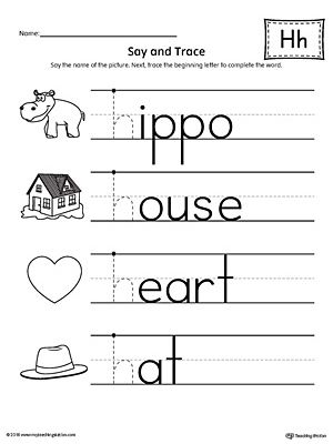 Say and Trace: Letter H Beginning Sound Words Worksheet Worksheet.Practice saying and tracing words that begin with the letter H sound. H Worksheets For Preschoolers, Letter H Words, Sound Words Worksheet, Letter H Activities For Preschool, H Worksheet, Writing Alphabet, Words Worksheet, Letter Recognition Worksheets, Alphabet Writing Practice