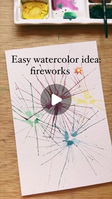 Kristin Van Leuven | Watercolor artist and instructor on Instagram: "This song will always remind me of fireworks because of that scene in sandlot 🎆.  If you’re looking for a fun watercolor sketchbook idea or a fun activity to do with your kids, try making watercolor fireworks!  The key is to blow hard and quick into a straw at an angle while the end is very close to a puddle of watercolor. The quick streaks give off a random pattern making it perfect for watercolor fireworks.   Try this one out and tag me! I would love to see" Water Color Kids Activities, Fireworks Watercolor Painting, Firework Art For Kids, Firework Watercolor, Fireworks Crafts, Watercolor Fireworks, Initial Painting, How To Draw Fireworks, Firework Painting