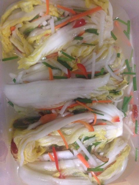 Kimchi Recipe With Regular Cabbage, Baek Kimchi Recipe, White Kimchi Recipe, Korean Keto, Asian Pickles, White Kimchi, Kimchi Recipes, Maangchi Recipes, Napa Cabbage Recipes