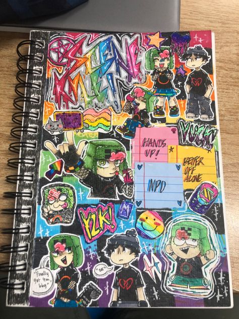 Scenecore Kyle South Park, South Park Sketchbook, Sketch Cover Ideas, Kandi South Park, Sketch Book Cover Ideas Drawings, Character Page Sketchbook, Emo Sketchbook, Sketch Book Front Page Ideas, Scene Kyle South Park