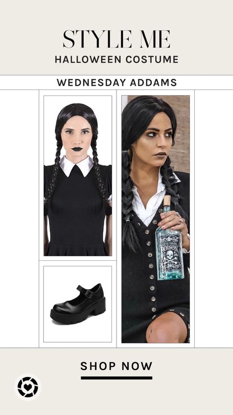 Holloween Costume Wednesday, Easy Wednesday Addams Costume, Female Pugsley Addams Costume, Wednesday Addams Diy, Wednesday Addams Outfits 2022, Halloween Costume Cool, Addams Halloween Costume, Wednesday Addams Inspired Outfit 2022, Wednesday Addams Cosplay Tiktok