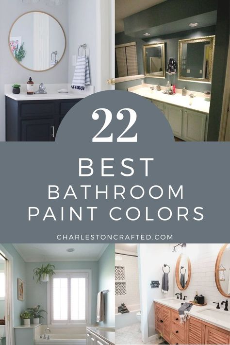 22 best bathroom paint colors Oasis Decor, Best Bathroom Paint Colors, Bathroom Wall Colors, Best Bathroom Colors, Small Bathroom Paint, Top Paint Colors, Small Bathroom Colors, Bath Paint, Blue Gray Paint