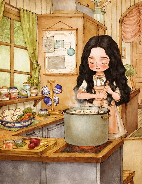 The Diary Of A Forest Girl 귀여운 음식 그림, Girl Cooking, Forest Girl, The Diary, Arte Fantasy, 판타지 아트, Dreamy Art, Girls Cartoon Art, Malbec