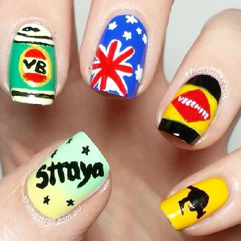 Australia Day Nails via The Nail Trail | instagram.com/thenailtrail Australia Day Nail Designs, Australia Day Nails, Australian Nails, Australia Nails, Australian Icons, Sns Nails, Glow Nails, Short Acrylic, Paws And Claws